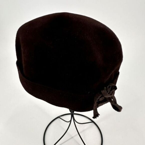 Vintage Women's Rabbit Hair Lace Felt Pillbox Hat Cap Chocolate Brown One Size - Picture 4 of 9